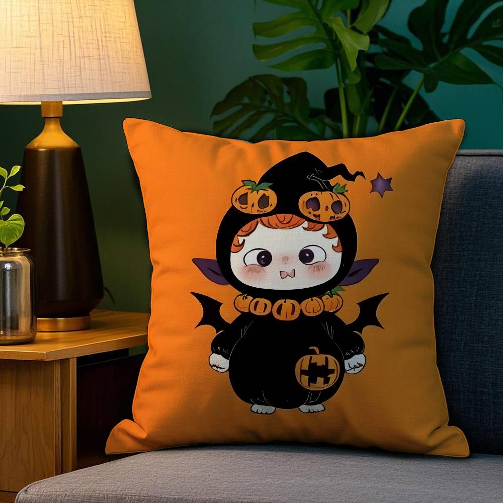 

Милая Q Хэллоуин Оуниу Наволочка Плюшевая Ткань Мягкая Двусторонняя Печать Домашний Диван Высококачественная Наволочка Плед 12x12Inch
