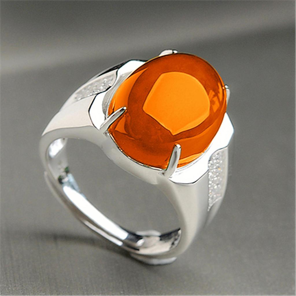 Groene Jade Chalcedoon Eivormige Baas Ring met Fijne Textuur