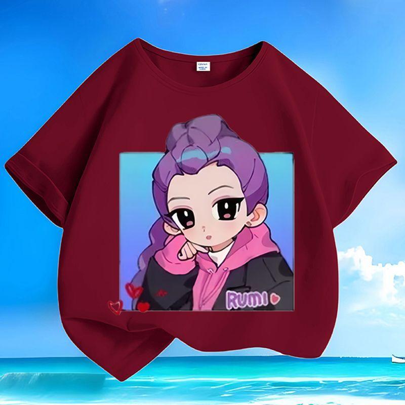Boys' and Girls' K-pop Hunting Girl Group Rumi's T-shirt Summer Children's Casual Short-sleeved Pure Cotton T-shirt