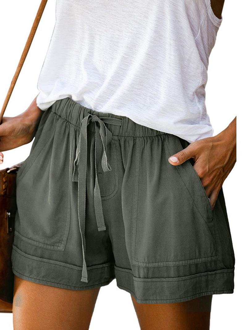 

Women Solid Color Casual Shorts Adjustable Drawstring Waist Breathable Loose Fit Summer Beach Vacation Shorts XL