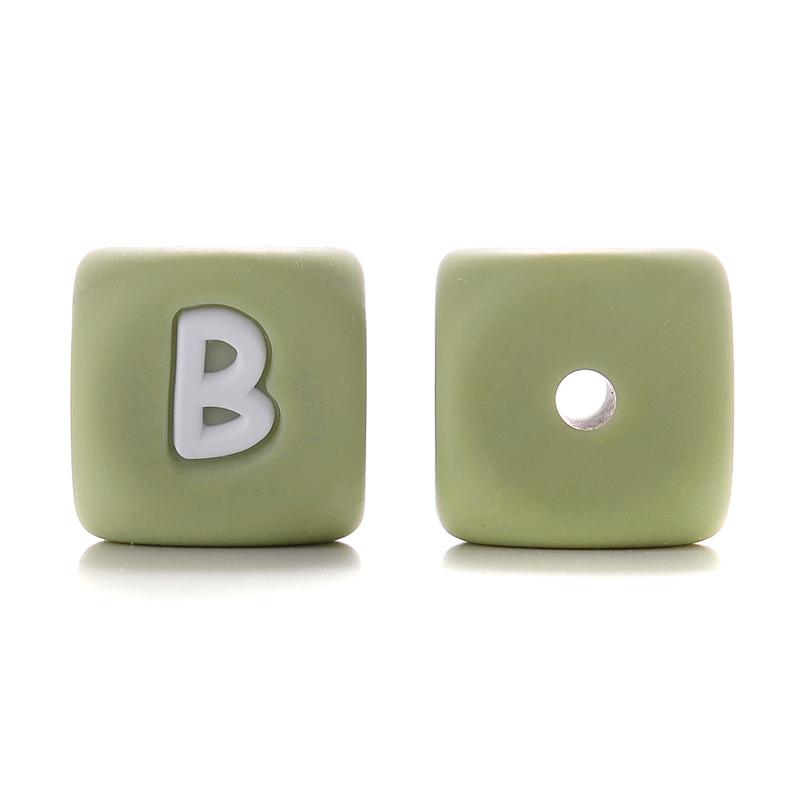 10Pcs 12mm Sage Silicone Alphabet Letter Beads 26 English Letter Baby Name Beads Teething Pacifier Chain Silicone Baby Teether