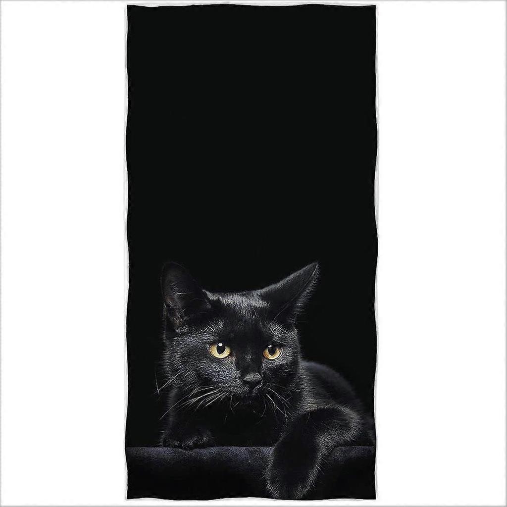 Beach Towel 70 X 140 Cm, Black Cat Printed Microfiber Bath Towel