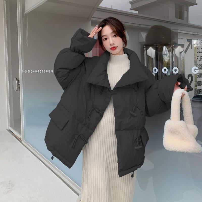 Women's Winter New Style Korean Style Milk Puff Short Loose Cotton Coat Student Horn Button Cotton Jacket