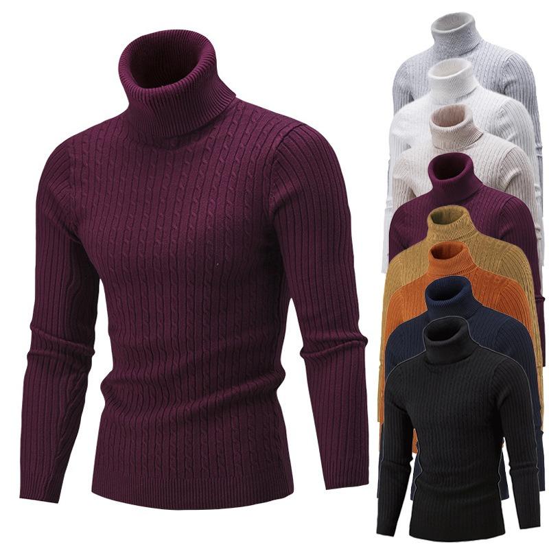 Men S Slim Fit High Neck Pullover Knit Sweater