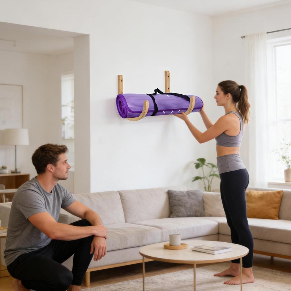 Yoga Mat Organizer 2 Pieces With Screws Space Saving Hanger Yoga Mat Wall Mount Storage Rack For Home Gym Indoor Exercise