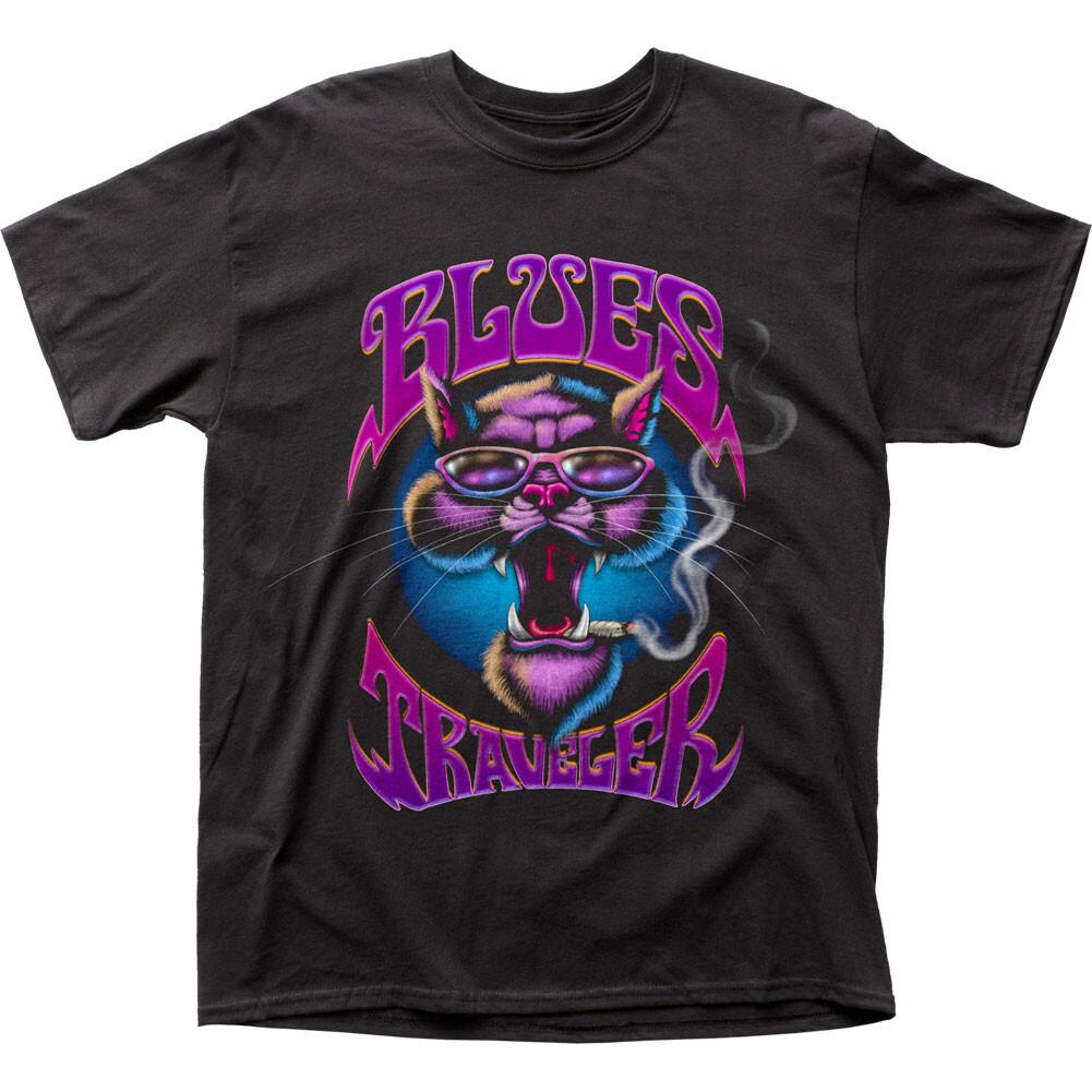 

26 Blues Traveler Smokin Cat T Shirt Mens Rock and Roll Music Band Tee New Black Unisex T-Shirt L