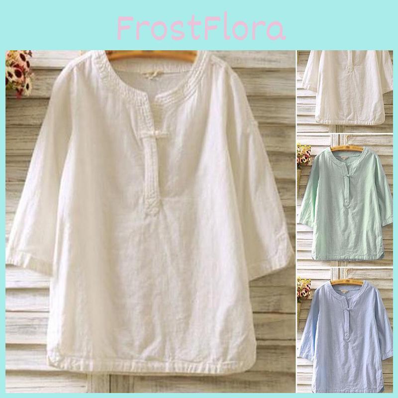 Stylish Womens Vintage Cotton Linen Shirt With Comfortable Loose Sleeves
