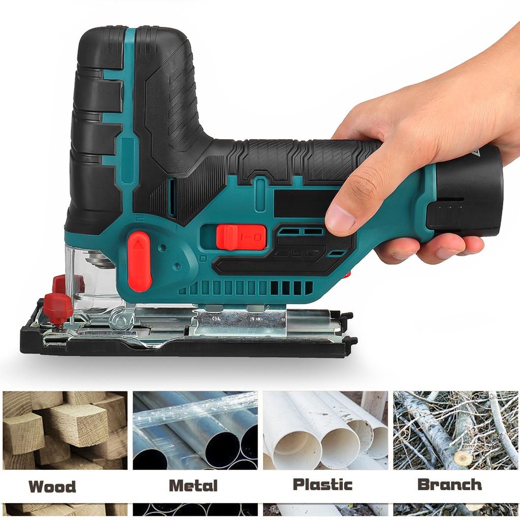 1080W 12V Cordless Jig Saw Electric Jigsaw 70mm 6 Speed Adjustable Portable Woodworking Power Tool 45 Degree Tilt Angle