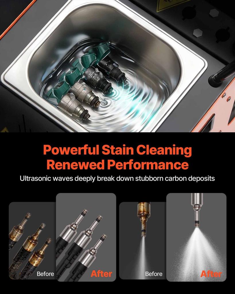 Fuel Injector Cleaner Tester, 9 Test Modes, 4-Cylinder 28kHz Ultrasonic Cleaning Machine, Automotive Injector Cleaner Machine with Drain Valve and 12V