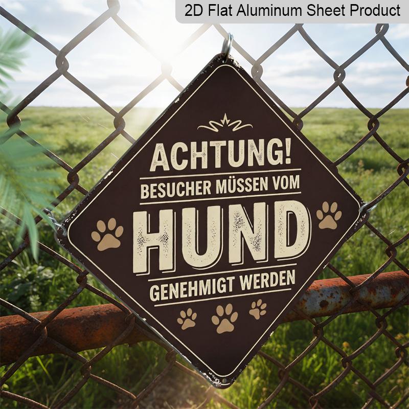 2D Flat - 1pc Vintage Dog Warning Themed Aluminum Sign, German Slogan Wall Art, Rustic Aluminum Plaque, Suitable for Dog House, Pet Shop, Yard