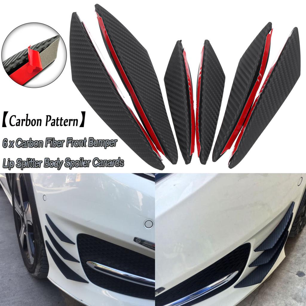 Car Auto Front Bumper Spoilers black 4Pcs Universal ABS Carbon Fiber Car Body Front Bumper Splitter Fins Car Front Bumper Lip Spoiler Fins Canards Trim Kit with Adhesive Tape