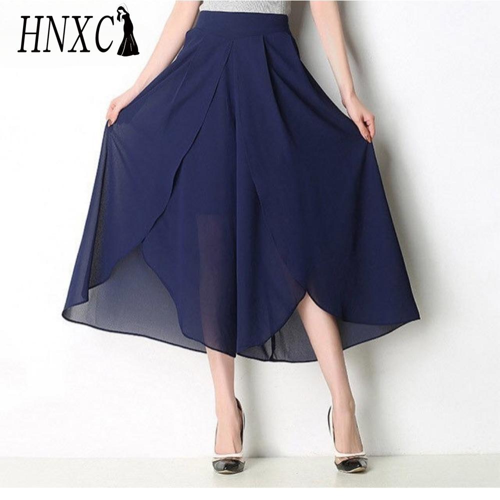 

HNXC 4 цвета летние брюки свободные женские брюки длиной до щиколотки шифоновая юбка с высокой талией широкие брюки брюки больших размеров XXXXXL синий