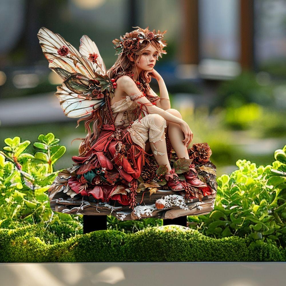 Niedliche Gartenpfahl Acryl Blumenfee Statue Skulpturen Mikro-Landschaften Gartenstecker Outdoor
