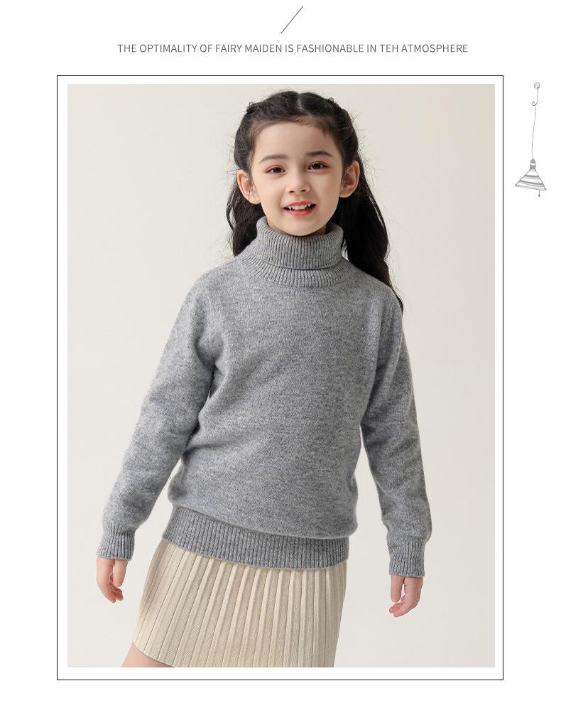 Children's 100% Pure Wool High Turtleneck Sweater - Autumn & Winter Pullover for Boys and Girls