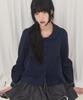 Alkialka Round Collar Shirring Blouse (Navy)