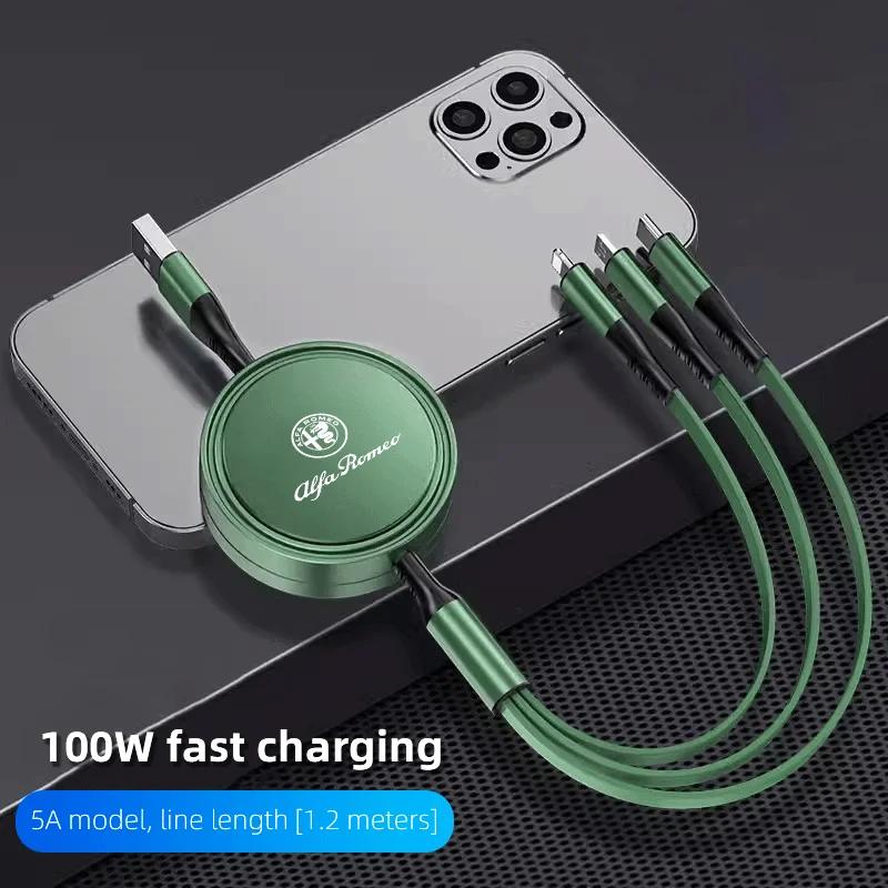 Car Stickers For Alfa Romeo 3 In 1 Retractable Data USB Cable Phone Charging Cable For Alfa Romeo Giulia Stelvio Giulietta 156 1