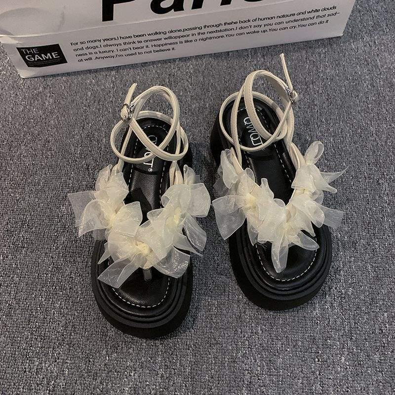 2024 Summer Exquisite Women's Fairy Sandals: Height-Enhancing, Thick-Soled, Bowknot Design, Perfect for Dresses and Beach Outings