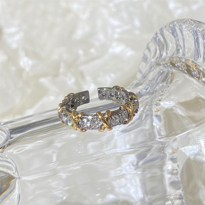 Fashion Letter X Cross Open Ring for Women Girls Clear Geometric Zircon Engagement Rings Wedding Party Zircon