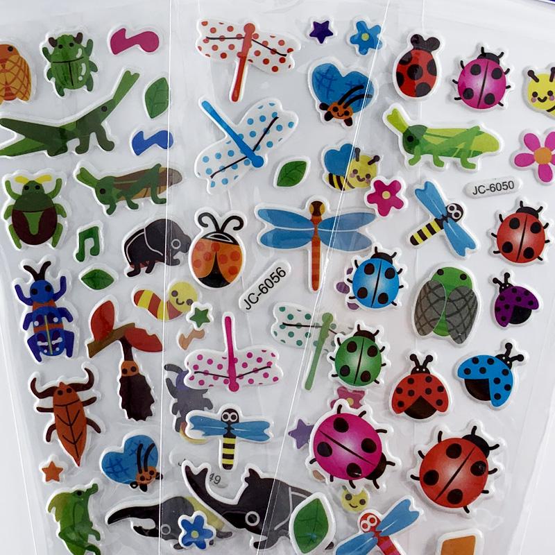 10 Sheets/Set Cartoon Insect Bee Ladybug Sticker Cute 3D Bubble PVC Scrapbooking Stickers for Children Boy Girl Cognitive Toys