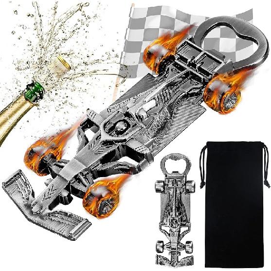 LKKCHER Racing Car Gifts for Men Women, Novelty Racing Car Bottle Opener, Birthday Gifts Christmas Gifts for Men Grandpa Boyfriend Husband, Racing Metallic Silver with Gift