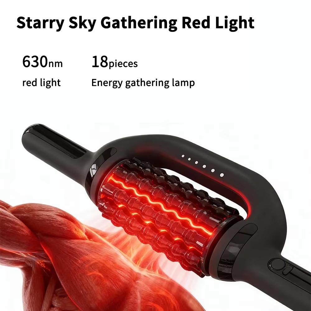 Electric Roller Massager 6 Speed Red LED Illumination Rechargeable Handheld Body Relaxation Fitness Tool Workout Accessory Piece