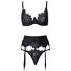 3PC Flower Lace Women Sexy Lingerie Wireless Bra + Thong + Gareter Pajamas Set