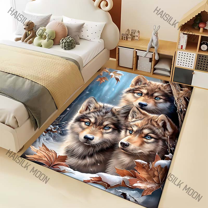 1PC Fox peeking in snowy autumn forest Print Carpet for Living Room Bedroom Sofa Home Decor Rus Non-slip Floor Mat Luxury Gift