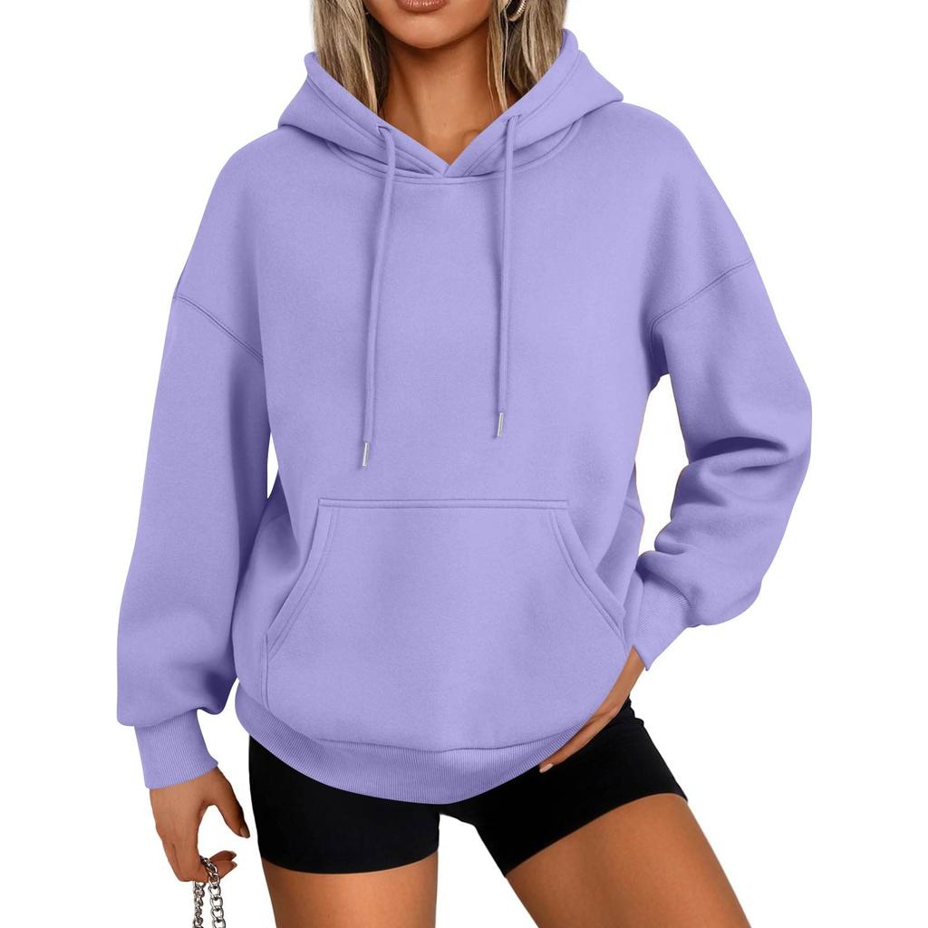 Women's Fashion Casual Solid Color Pocket Long Sleeve Hoodie