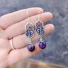 Natural Purple Dragon Crystal Earrings for Women Vintage Cloisonne Craft Enamel Colored Lotus Leaves   New In Jewelry