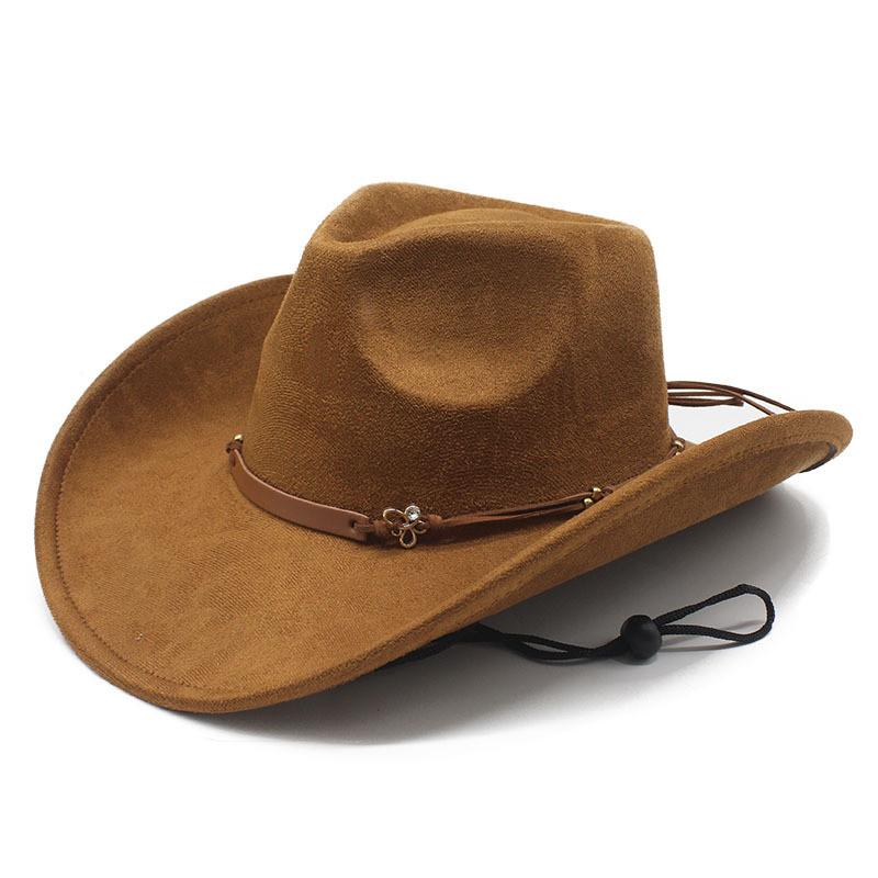 Western Cowboy Hat With Suede Velvet Material Big Brim For Fall Winter Fashion