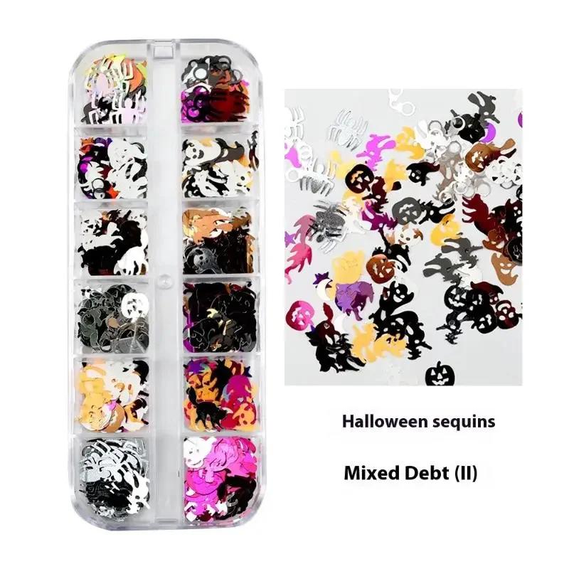 1 Box Halloween Ghost Pumpkin Shape Holographic Festival Glitter Sequins For DIY Making Art Craft Nail Decoration Accessories