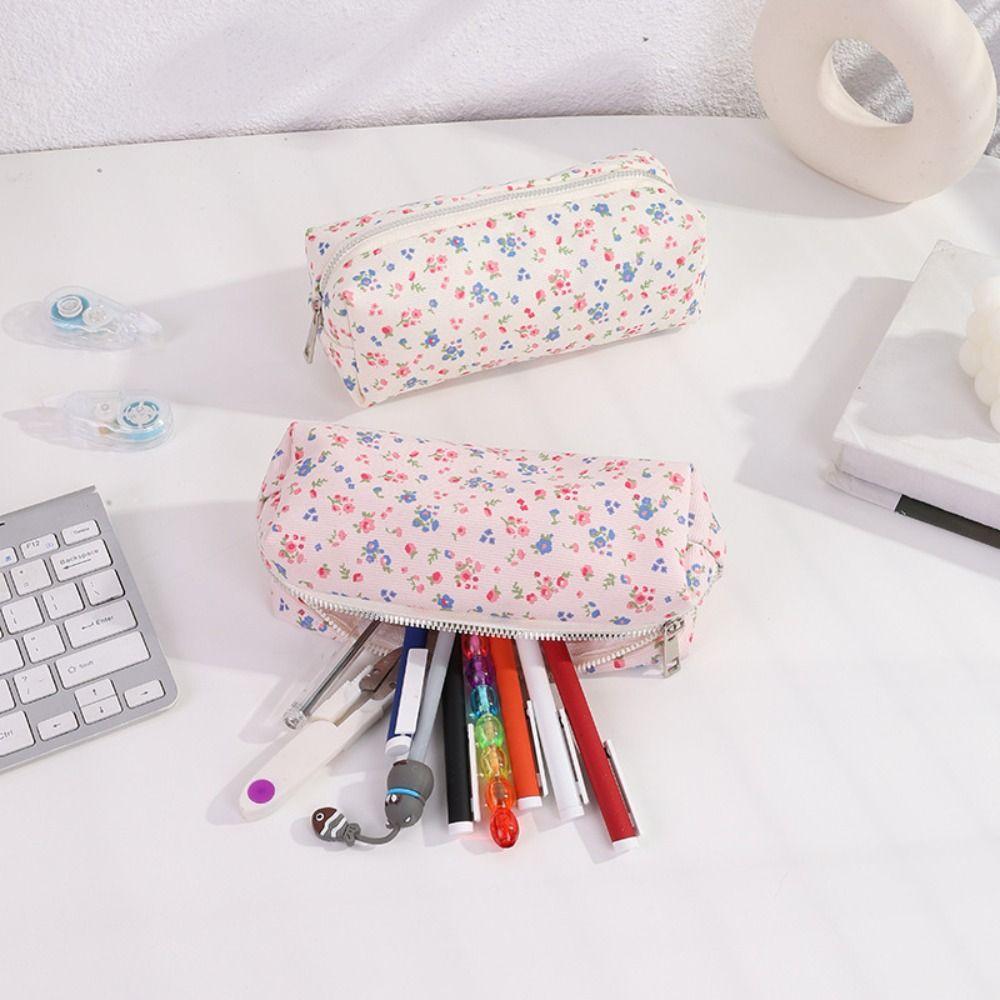 High Quality Fresh Floral Pen Bag Portable Multifunctional Pencil Case Large Capacity Stationery Organizer School Office