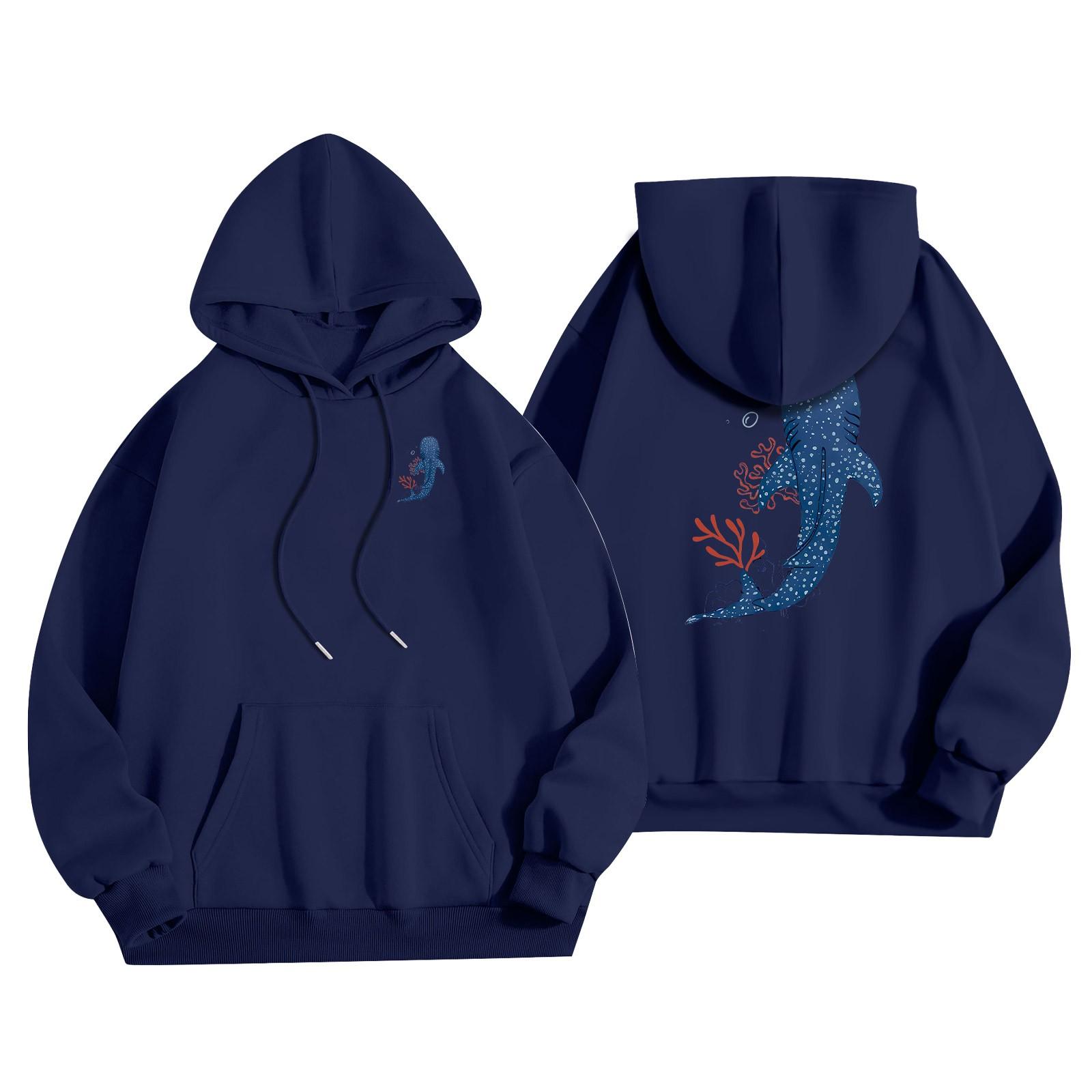 

Женский модный легкий свитер с длинными рукавами и карманами с цветочным принтом S тёмно-синий