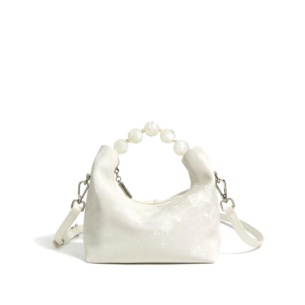 New Chinese National Style Dumpling Bag Satin Cowhide Women's Bag Niche One Shoulder Crossbody Handbag Leather Chain Bag Women's Bag