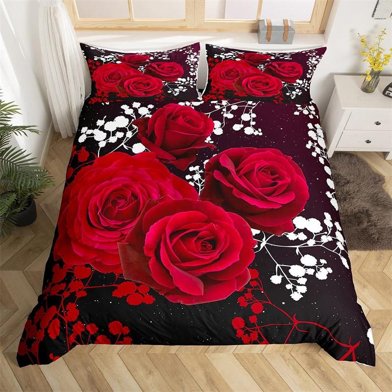 Red Rose Duvet Cover Twin King Romantic Theme Floral Bedding Set Microfiber Love Heart Flowers Quilt Cover For Girl Teen Wedding