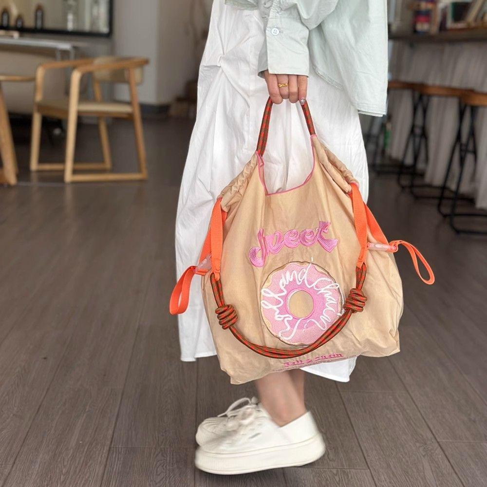 Embroidered Eco-Friendly Canvas Shopping Tote - Large Capacity Handheld/Shoulder/Crossbody Bag