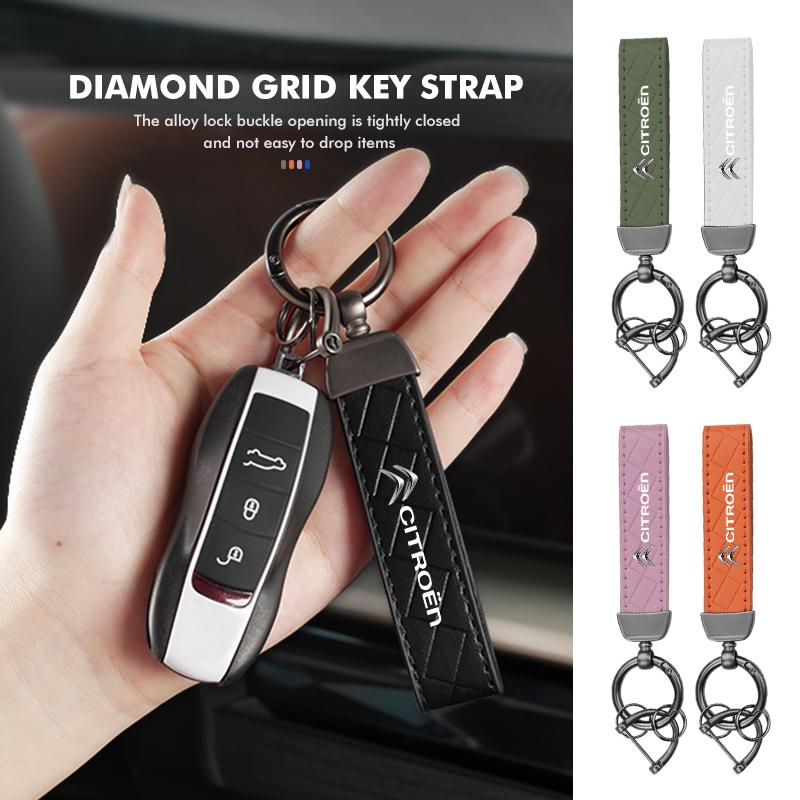 Car Keyring Leather Plaid Keychain Buckle Key Ring Chain Holder For Citroen C4 C3 C5 C1 C2 C6 C4L DS3 DS4 Berlingo Picasso WR3