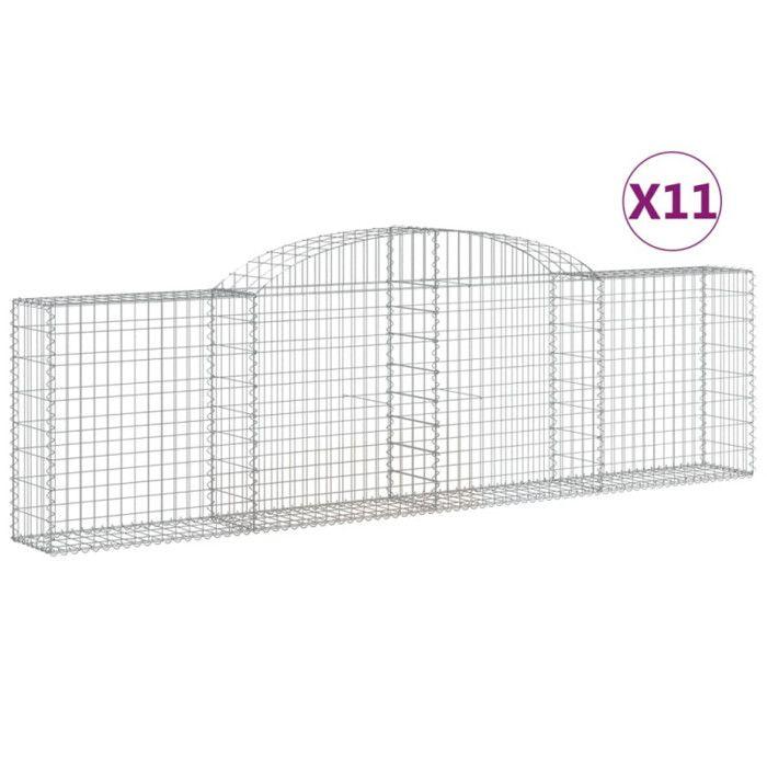 VidaXL Paniers à gabions arqués 11 pcs 300x30x80/100 cm fer galvanisé, gabion, cage de gabion, panier de mur de gabion, mur 3146512