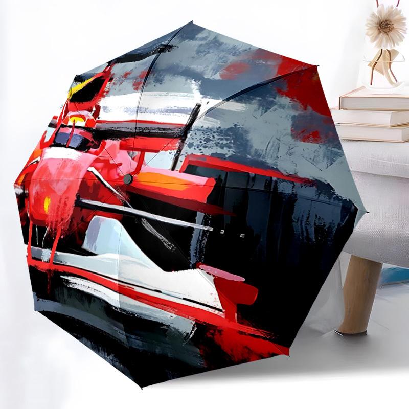 1 pièce Formule 1, Voiture de Course Parapluie Pliant Automatique Portable Pliable Parapluie à 8 baleines pour Toutes Saisons, Accessoire d'Extérieur Décontracté, B54