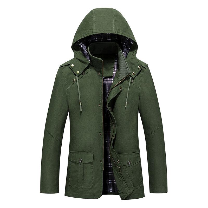 

Men s Spring and Autumn Slim-fit Hooded Medium and Long Jacket, Men s Korean Version of Youth Pure Cotton Large-size Coat 5XL зелений