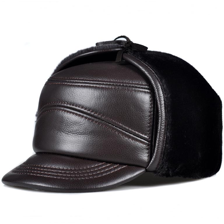 

Мужская зимняя шапка из натуральной кожи - Утолщенная коровья кожа в стиле Лэй Фэн с защитой ушей для пожилых людей. L (55-56cm) Adjustable