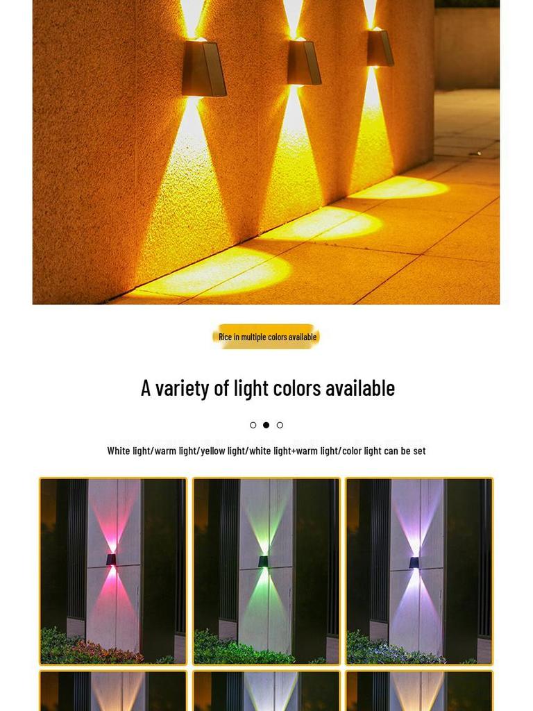 Solar Waterproof Wall Washer Light: Outdoor Courtyard Villa Decoration, Up/Down Lighting for Garden Atmosphere.