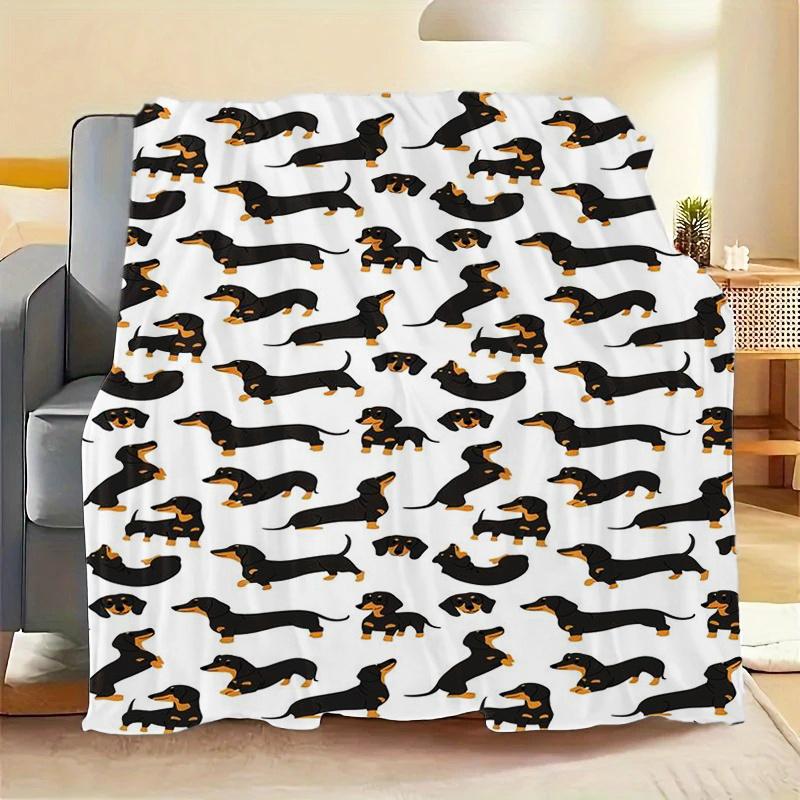 1pc Dachshund Pattern Flannel Blanket, Gift Blanket for Family and Friends, Nap Blanket, Throw Blanket, Multi-Purpose Blanket Fo