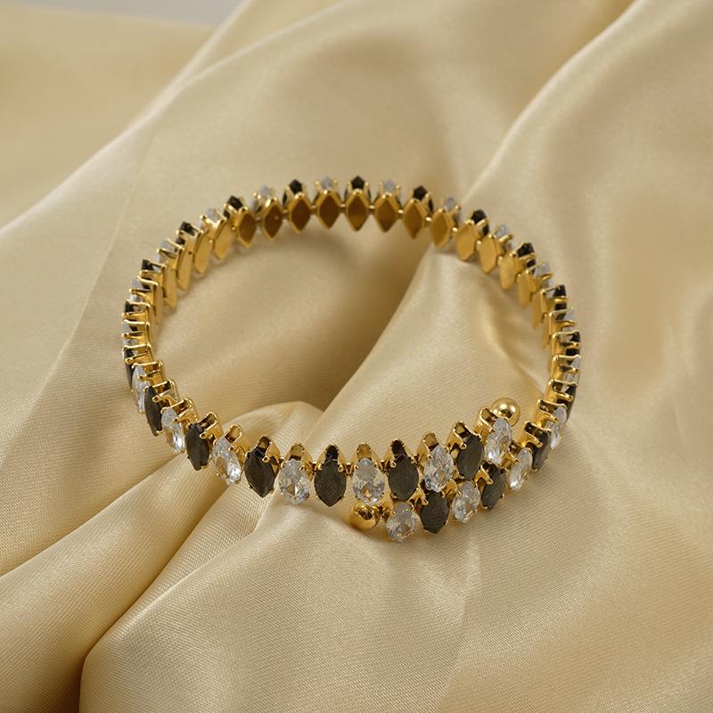 European and American 18K Gold Plated Zircon Stainless Steel Adjustable Geometric Bracelet for Women