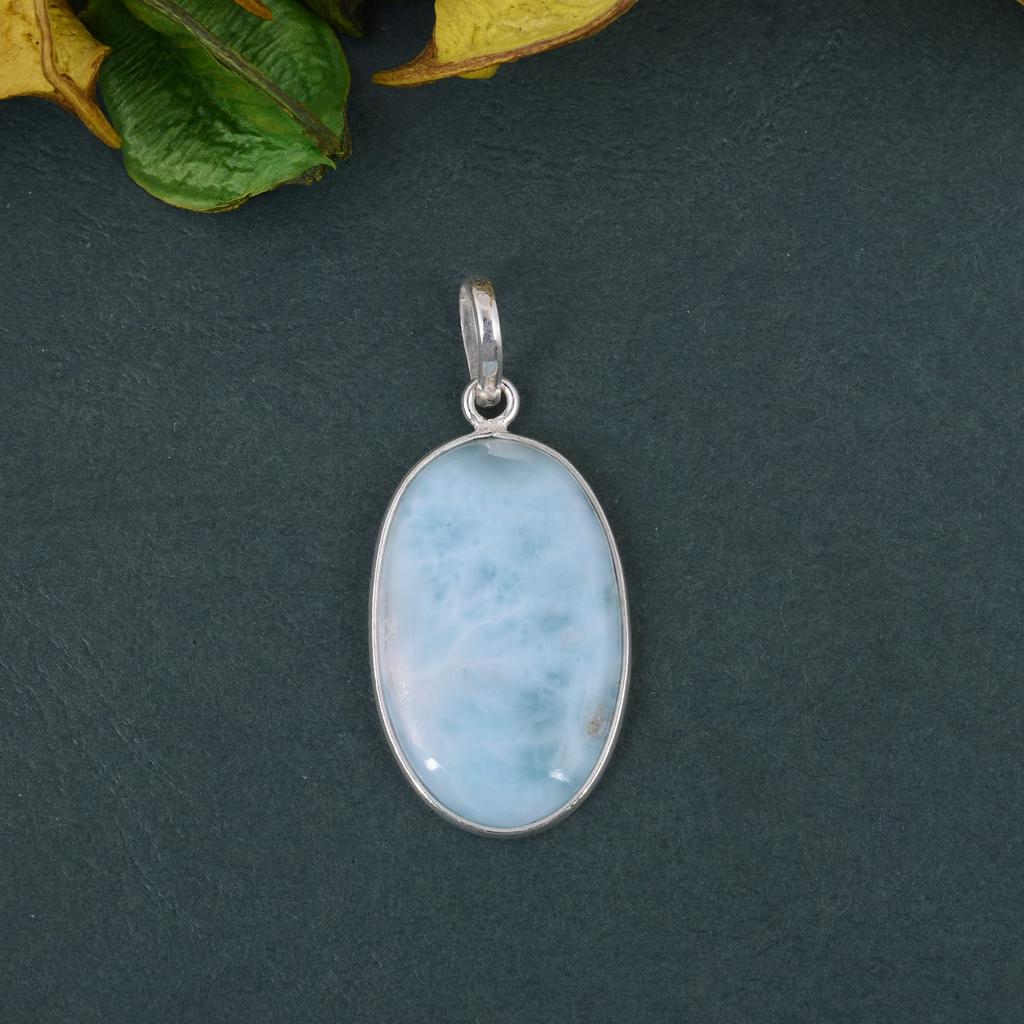 925 Sterling Silver, Larimar Pendant, Oval Pendant, Handmade Jewelry, Gift For Her, Healing Pendant, Birthstone Gift, Reiki Pendant