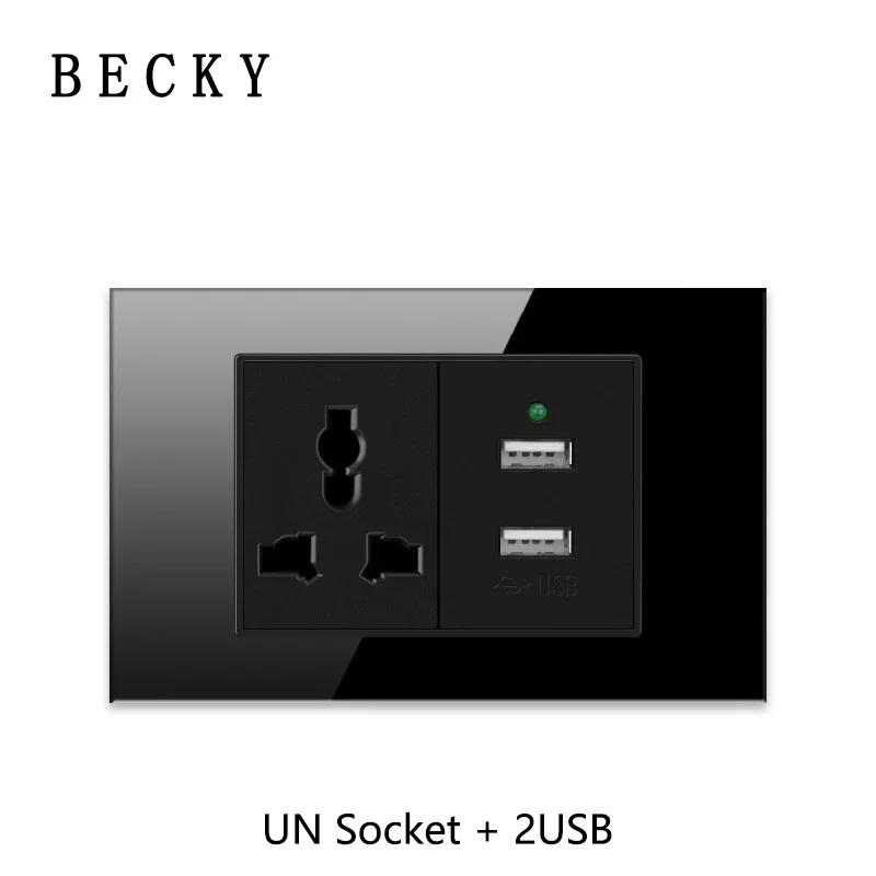 118 Type Piano Key Black Tempered Glass Fashionable Switch Socket American British European Standard Universal Socket