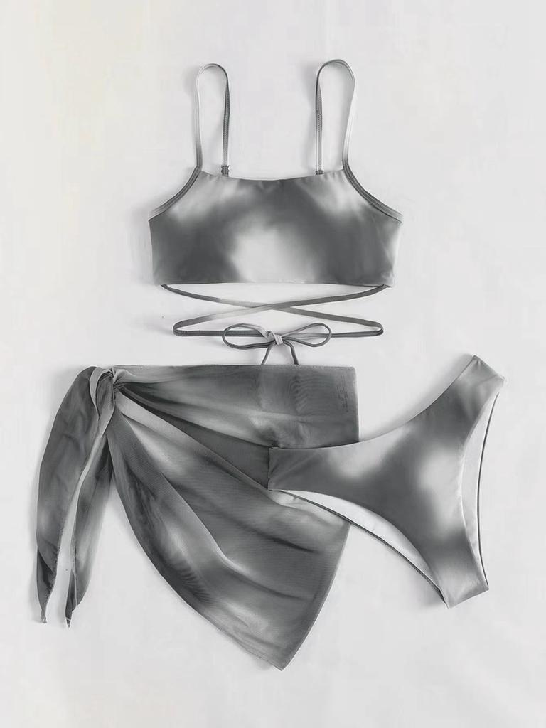 Tie-Dye Bikini Badeanzug Damen Dreiteiler Netzrock Bikinioberteil