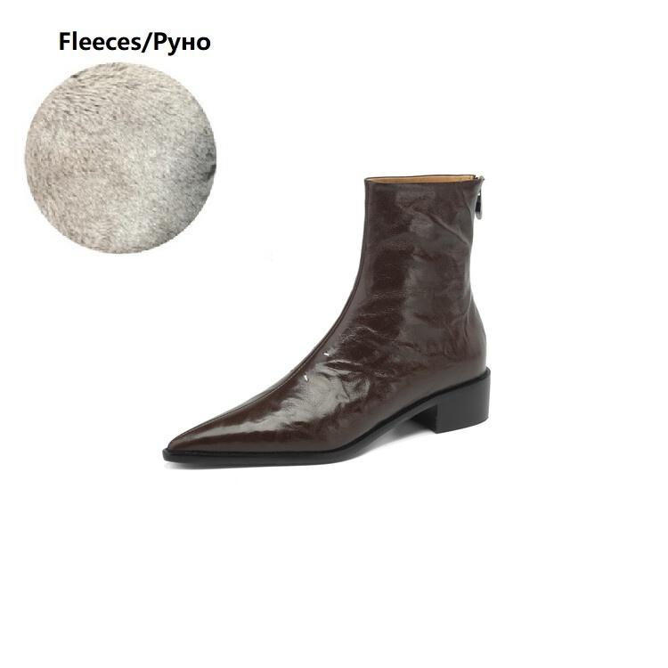 

Fashion NEW Autumn Women Boots Pointed Toe Chunky Heel Shoes Genuine Leather Shoes for Women Short Modern Boots Daily Shoes Zipper Boots 34