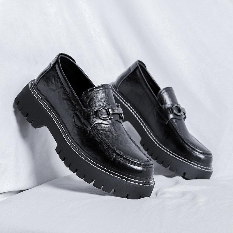 

Мужские кожаные туфли с большой головой в британском стиле ретро черного цвета, популярные маленькие кожаные туфли на платформе 2154-R 44 чёрный