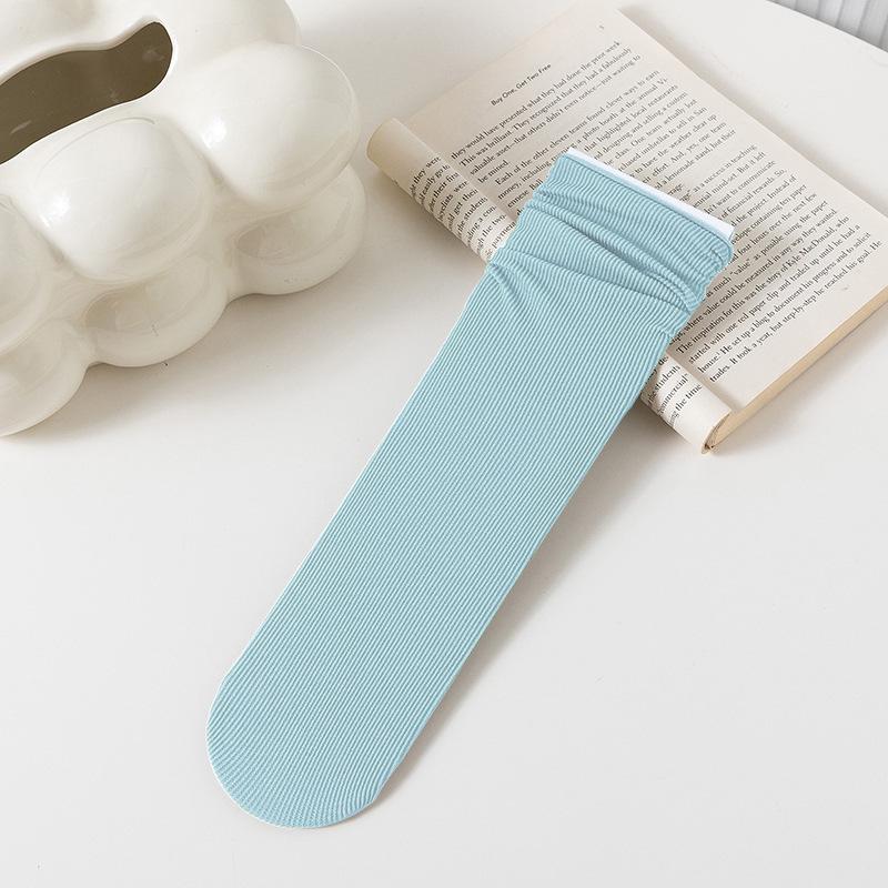 Damskie białe skarpetki do połowy łydki z jedwabiu lodowego: Cienki, Jednolity kolor, Aksamitny, Wiosna/Lato